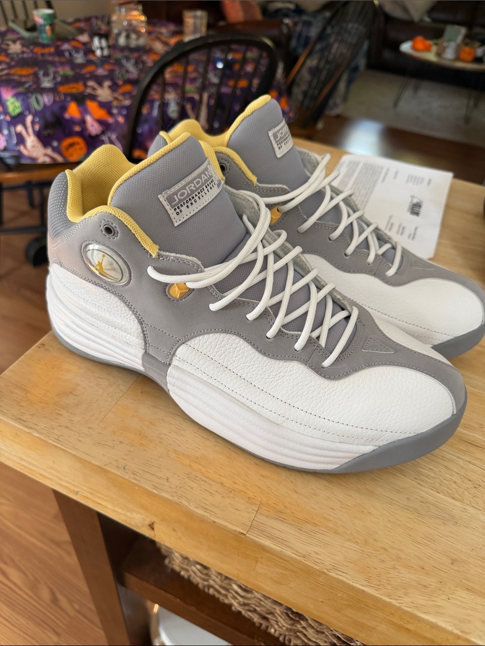 Jordan Men’s White, Gray & Yellow High-Top Sneakers